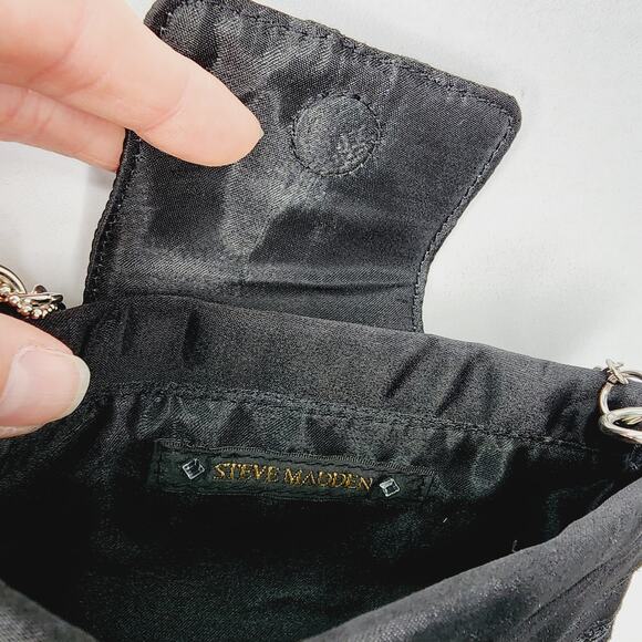 Steve Madden Small Black Satin & Glitter Clutch Purse - Picture 12 of 13